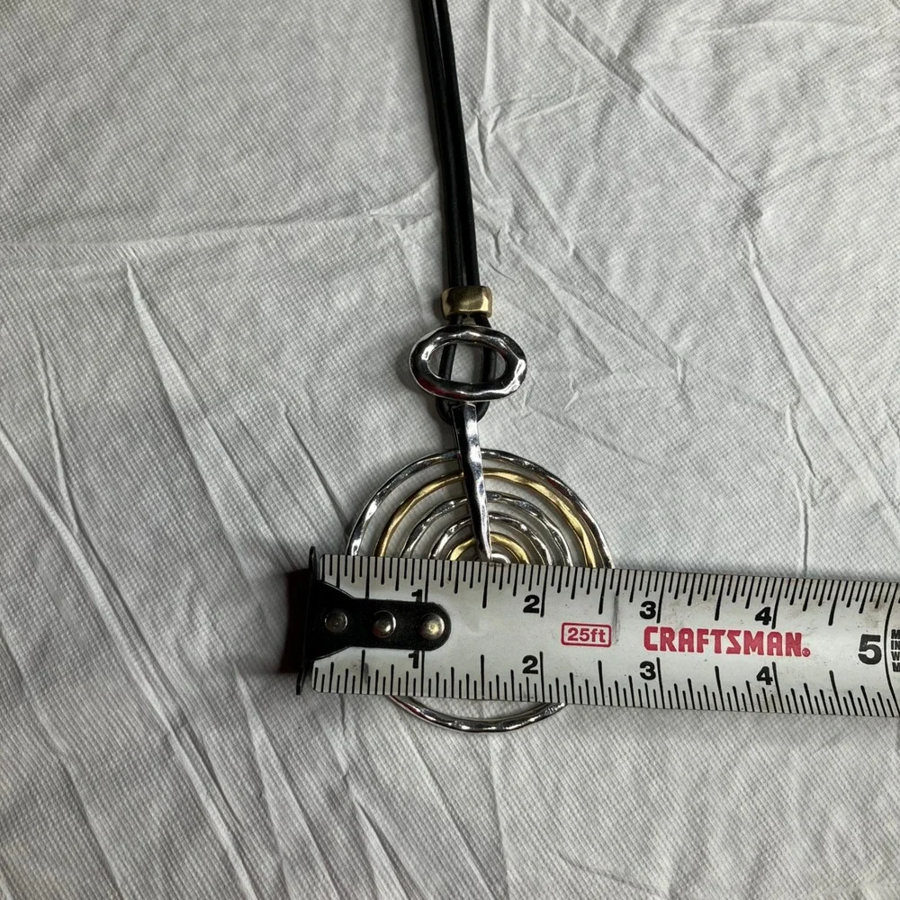 Chico's Modern Swirl Pendant Necklace Leather‎ Cord Gold Silver Tone Statement